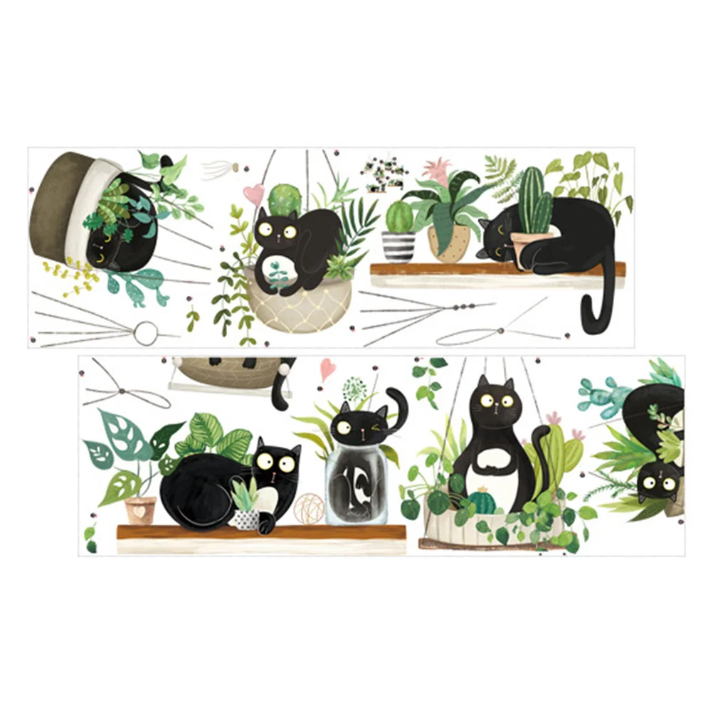 

2 Pcs Cat Hanging Basket Wall Sticker Cartoon Decals DIY Potted Background Stickers Bedroom Pvc Self-adhesive Child