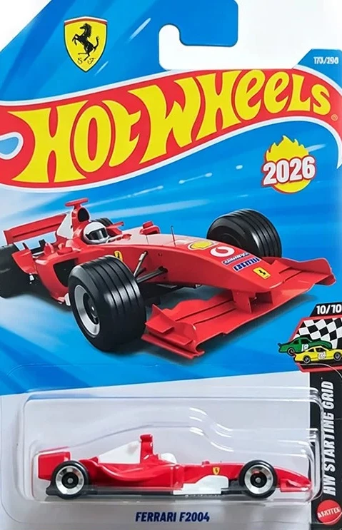 Оригинальная модель Hot Wheels Ferrari F2004, красный автомобиль, масштаб 164, литая под давлением, серия HW Starting Grid, металлическая модель-игрушка, коллекция 2026M, подарок на день рождения, №173. (art.: 3920dd2327e4a) - 3920dd2327e4a
