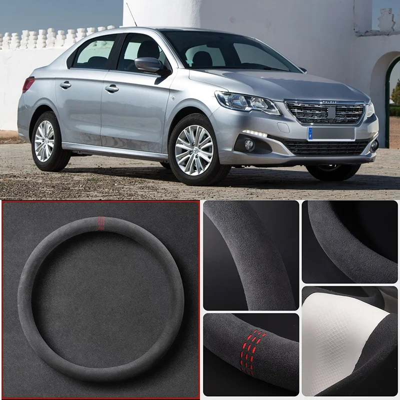 

Alcantara Anti-Slip Black Suede Leather Car Universal Steering Wheel Cover For Peugeot 301 Car Accessories