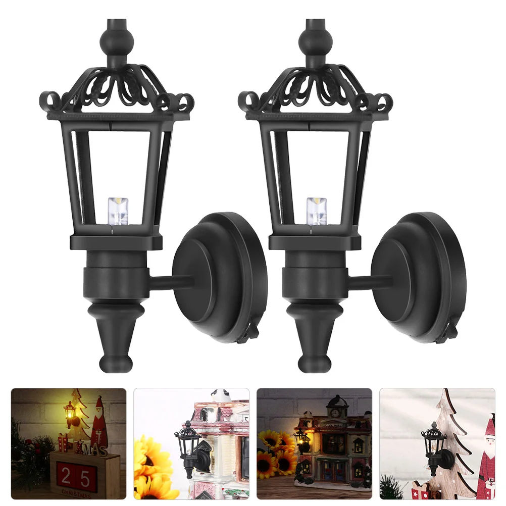 

LED Wall Sconces 2pcs 1: 12 Scale Vintage Wall Lamp Model Simulation Miniature Furnitures for DIY Living Room Black