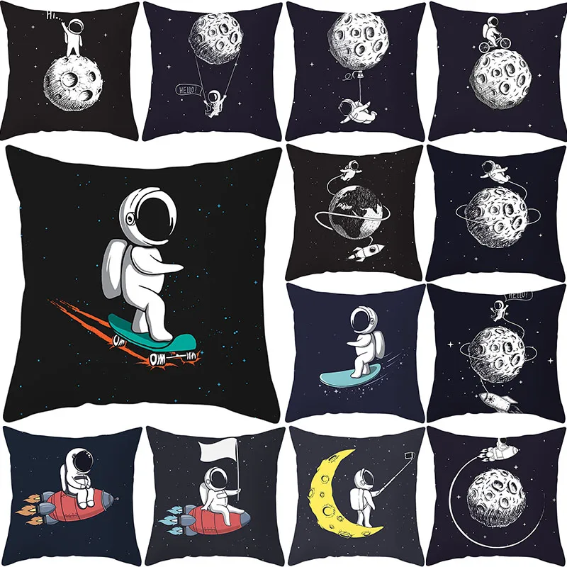 

Black Cartoon Cosmic Space Style Cushion Cover Decorative Pillowcase Cushion Cushion Living Room Sofa Cushion Home Decor
