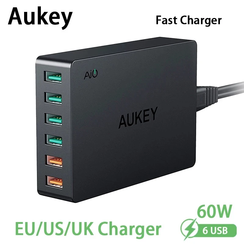 AUKEY PA-T11 Eu 63 Вт Быстрое зарядное устройство с 6 USB для IPhone13/ipad/HUAWEI/Xiaomi/Macbook Pro US |