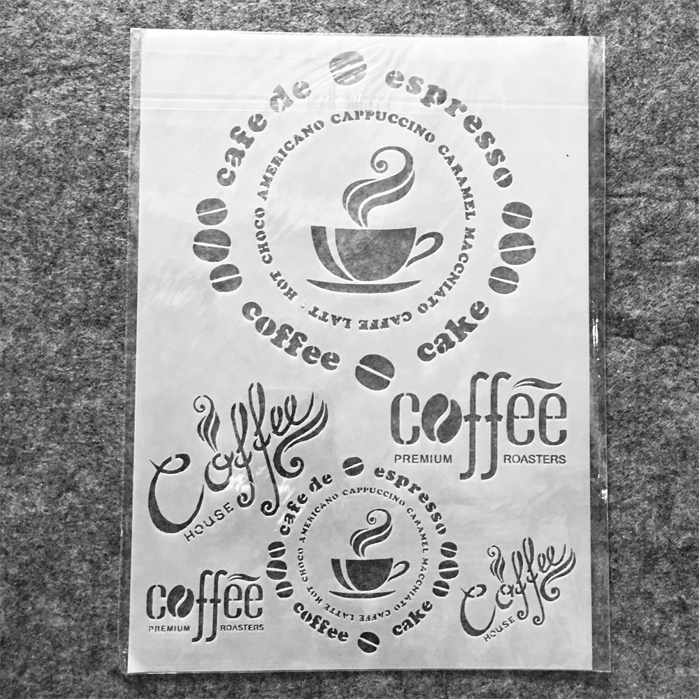 

A4 29cm Vintage Coffee Cup Bean DIY Layering Stencils Wall Painting Scrapbook Coloring Embossing Album Decorative Template