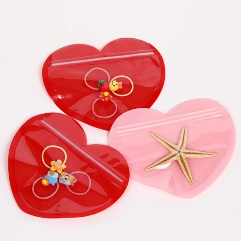 

10Pcs Heart-Shape Jewelry Self Seal Bags Resealable Plastic Zip Lock Bags Clear Earrings Neckalce Storage Packaging Gift Bag