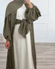 Женское атласное кимоно Abaya Dubai, модное мусульманское платье-хиджаб с рукавами-воздушными шарами, одежда в мусульманском стиле, одежда для индейки, кардиган, кафтан