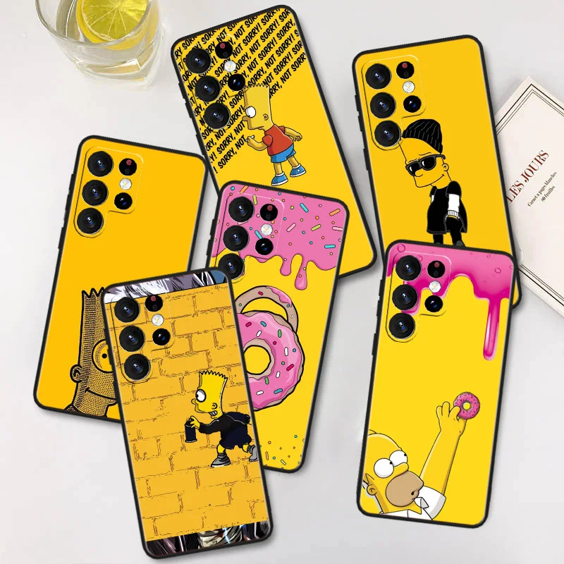 

Anime Simpsons Phone Case For Samsung Galaxy S23 S22 S21 S20 FE Ultra S10e S10 S9 S8 Plus Lite Black Cover