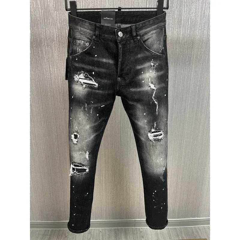 Мужские облегающие джинсы с вышивкой DSQ2 модель 2024 года D2 Стрейчевые брюки