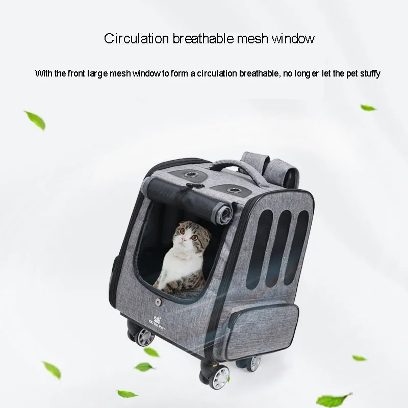 Переносной чемодан для домашних животных с четырьмя отдельными колесами для кошек, из полиэстерового волокна, с вентиляцией, рюкзак для перевозки, чемодан для снаряжения.