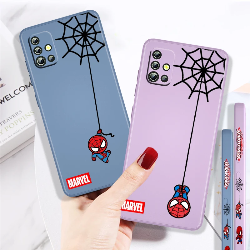 

Marvel Spiderman Cartoon Art For Samsung A73 A71 A53 A51 A31 A21S A52 A32 A22 A13 A12 A50 A30 A03S Liquid Left Rope Phone Case