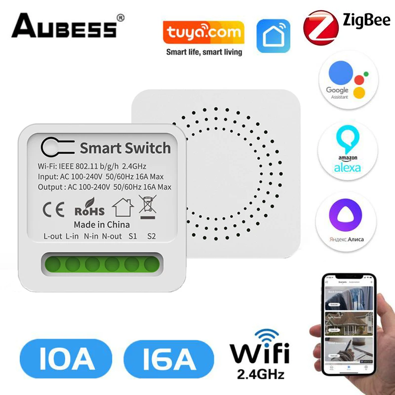 

Смарт-выключатель Zigbee Tuya с Wi-Fi, 10 А, 16 А