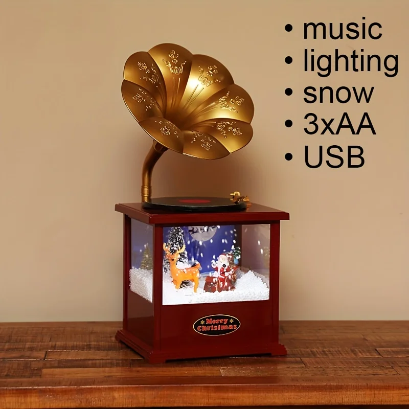 

Retro Phonograph Music Box Accessories | Xmas Snow Lights Decor | Family Party Decor