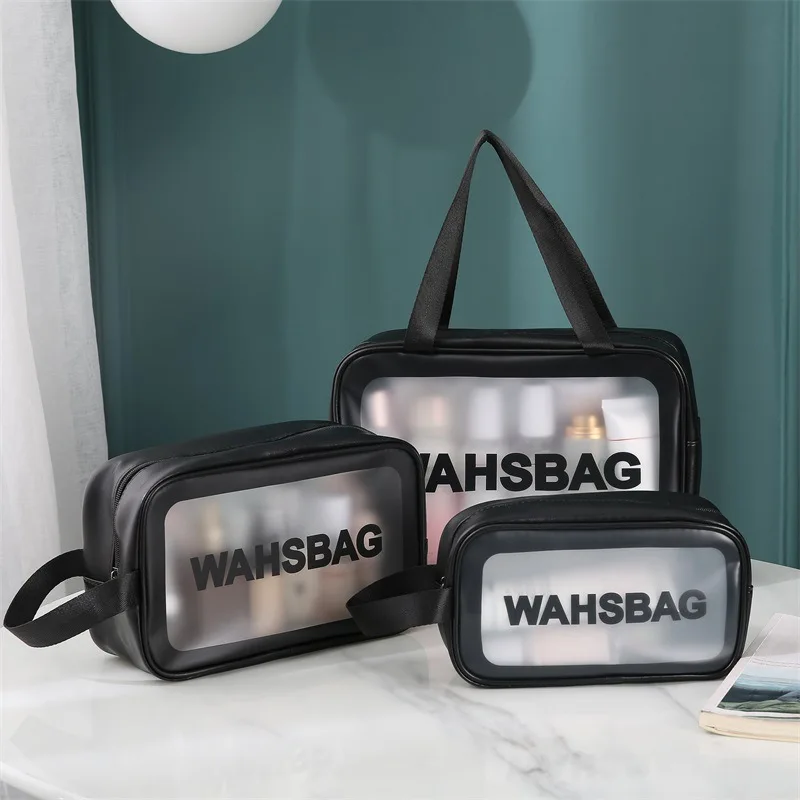 Transparent makeup bag, PVC wash bag, three piece set, semi transparent bathing and swimming storage bag, large capacity bag
