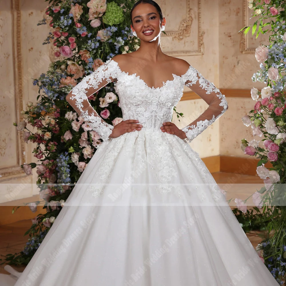 Фото Sweetheart Collar Women Wedding Dresses Popular Lace Decal Bridal Gowns Party Vestidos De Casamenro Linha A Brilhante Customized №3