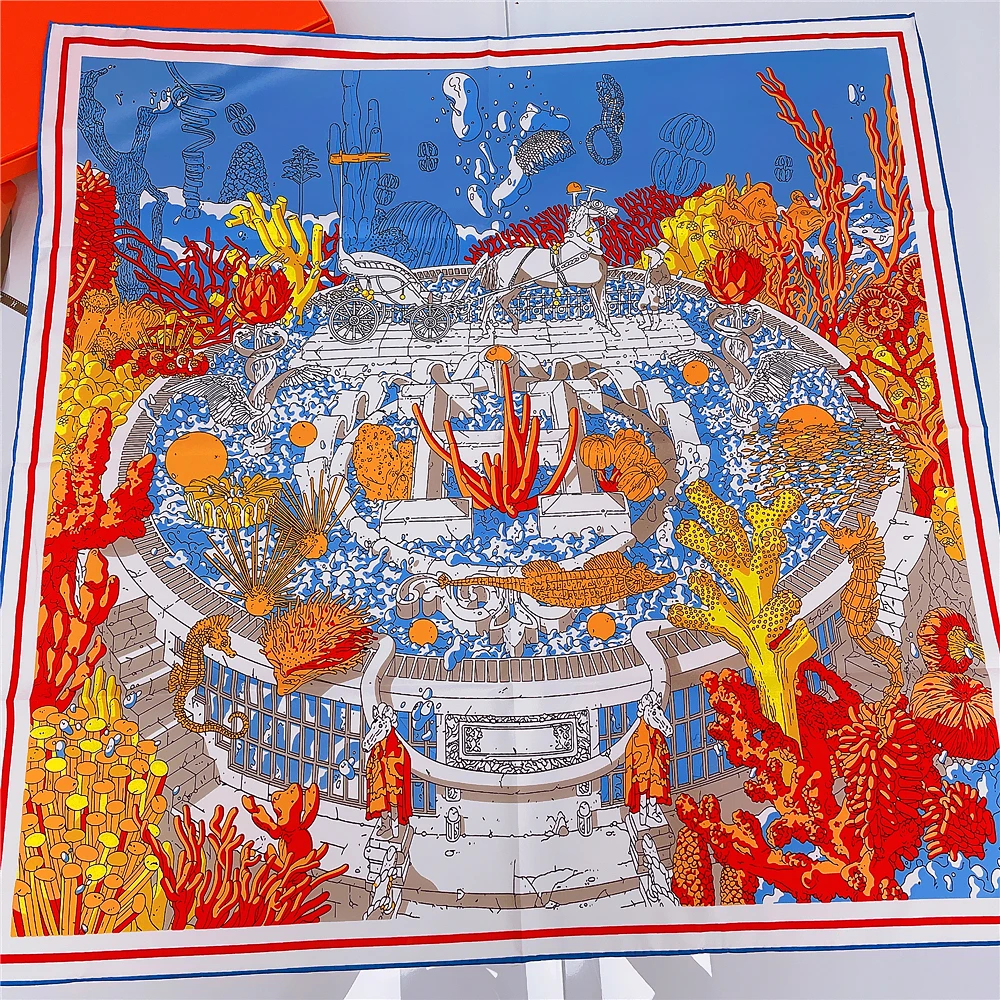 Роскошный брендовый хиджаб Sea World 90 см Женская бандана ручная работа плетеный