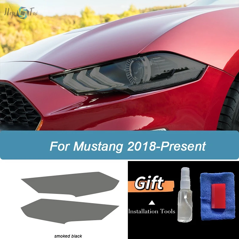 

2 шт. защитная пленка для автомобильных фар, дымчато-черный оттенок, виниловая прозрачная наклейка из ТПУ для Ford Mustang 2015 г. в подарок 2020 2021 г.