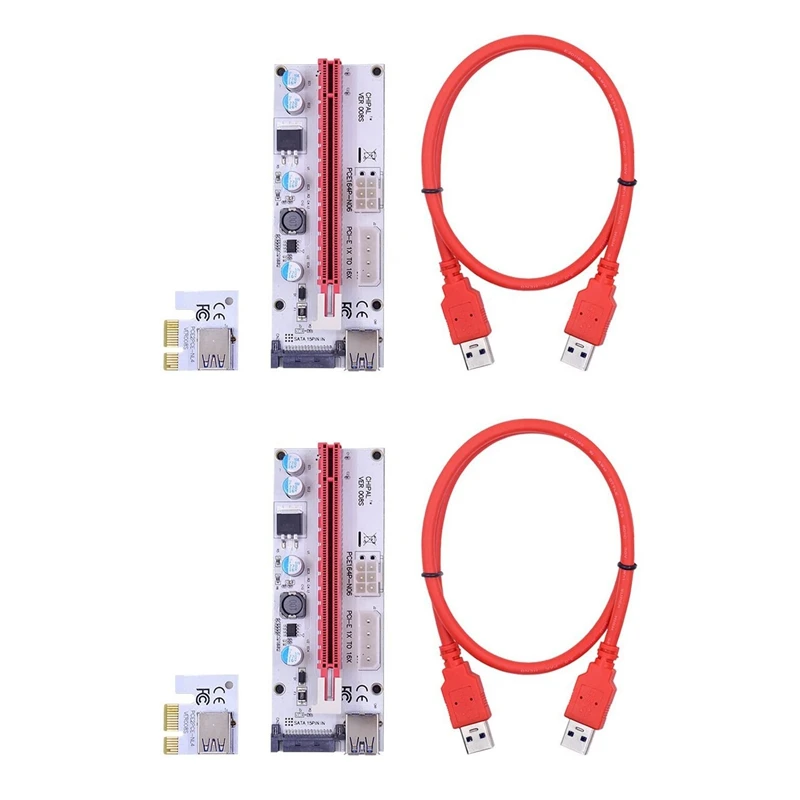 

10 шт., Райзер-карта VER008S PCI-E 008S Pcie 1X к 16X, адаптер, 4 контакта, 6 контактов SATA, кабель питания USB 3,0 для майнинга биткоинов