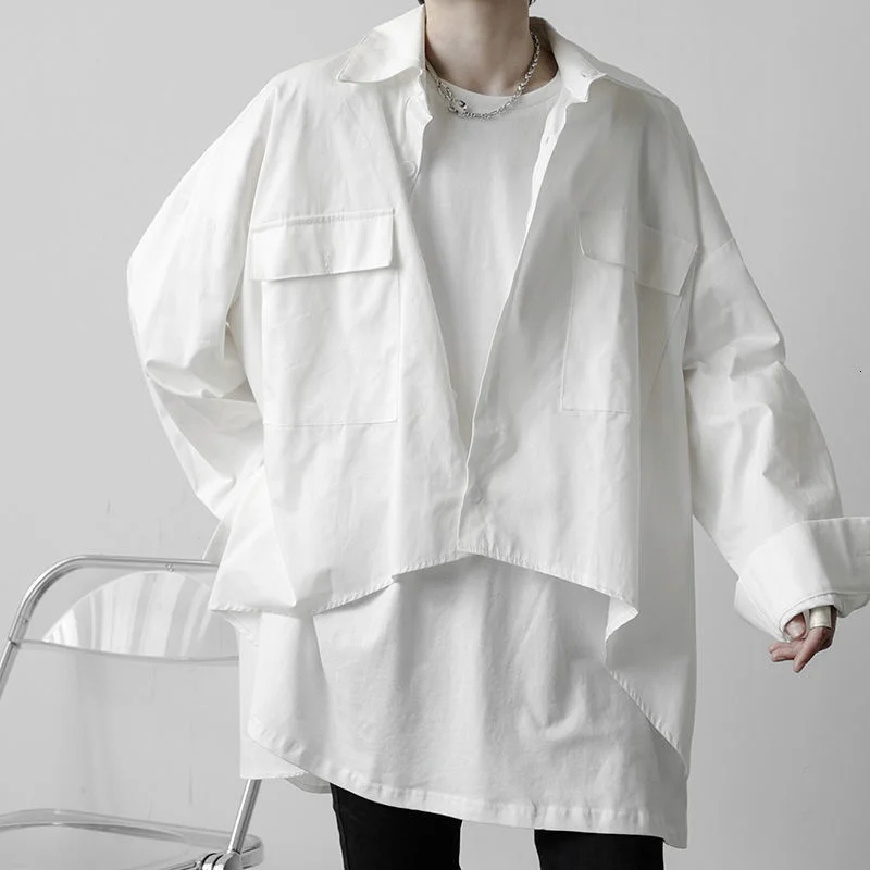 Мужская свободная рубашка с длинным рукавом повседневная однотонная черная