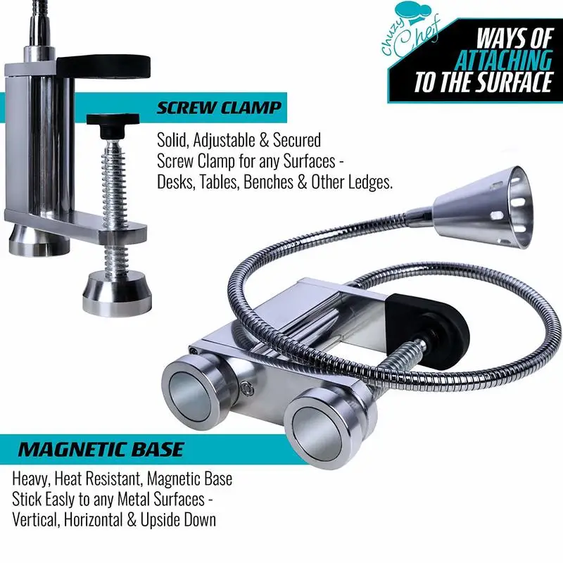 Магнитный светодиодный гриль-фонарь с регулировкой на 360 градусов, гибким гусиным шеей и креплением на винт для вечеринок в офисе, на открытом воздухе и на гриле.