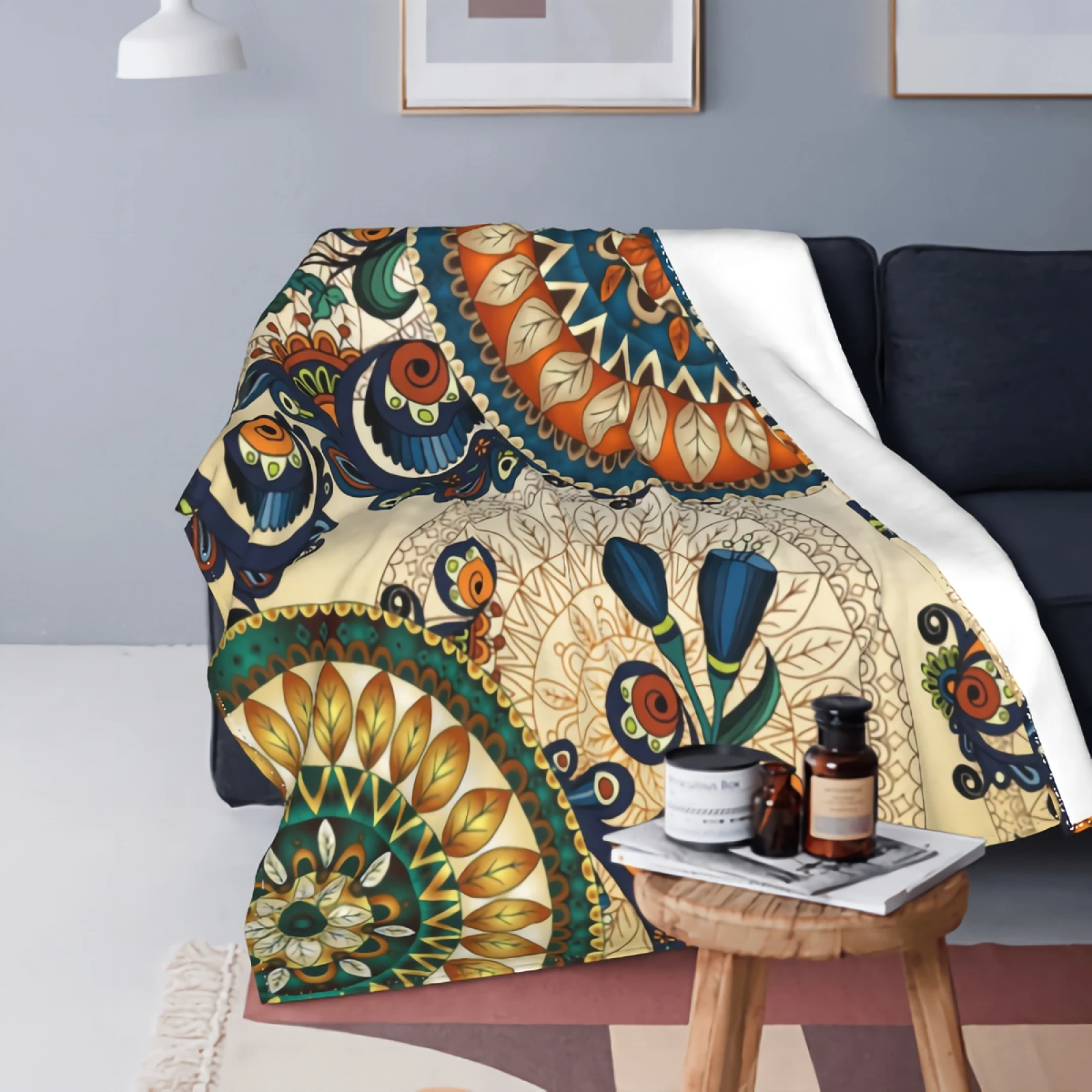 

Vintage Mandala Floral Flower Flannel Fleece Throw Blanket Lightweight Cozy Plush Microfiber Bed Blanket