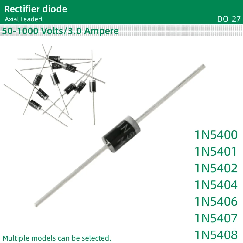 50pcs/lot Rectifier diode DO-27 package 1N5400 1N5401 1N5402 1N5404 1N5406 1N5407 1N5408 Axial Leaded 50-1000 Volts 3A