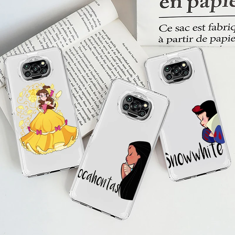 

Phone Case For Xiaomi Mi Poco X4 X3 NFC F4 F3 GT M4 M3 M2 X2 F2 F1 Pro C3 5G Disney Princess Mulan Belle Transparent TPU Cover