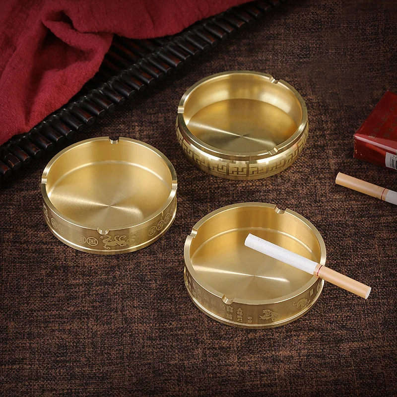 

Brass Ashtray ,Round Ashtray, 9x2.5cm Outdoor Indoor Ashtray, Home Office Decoration Desktop Smoking Ash Tray
