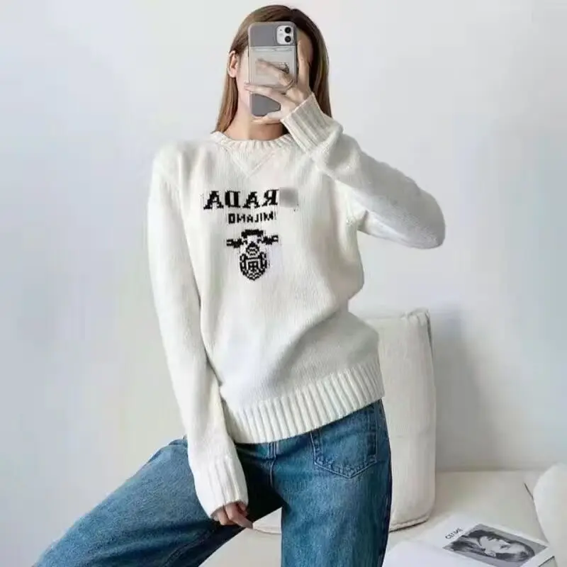 

Pull Letters Knitted Top woman Long Sleeved sweater loose trendy fashion sweaters women winter clothes Hand Embroidery Pullover