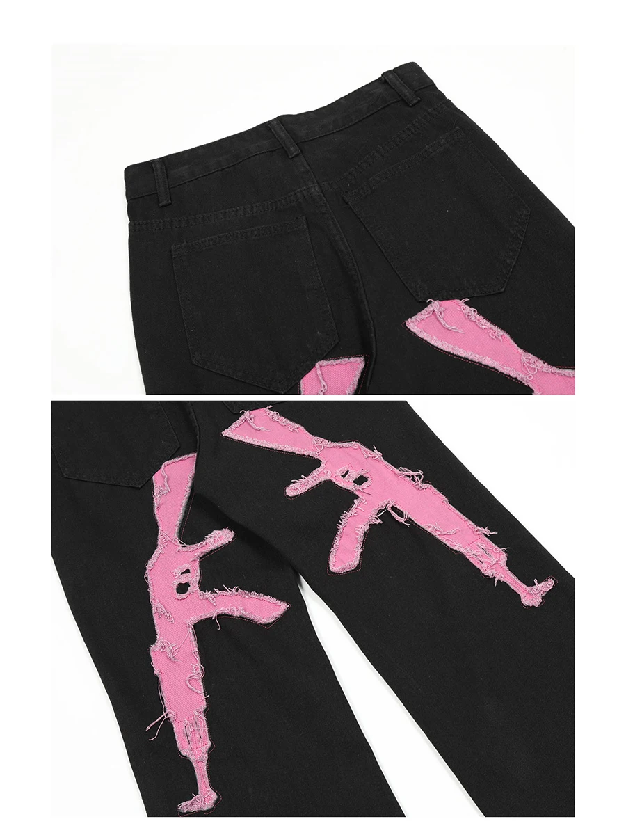 Hip Hop Men's Jeans AK Style Patchwork Baggy Pants Y2K Streetwear Loose Trousers Men Jeans Y2k Clothes Men Baggy Pants