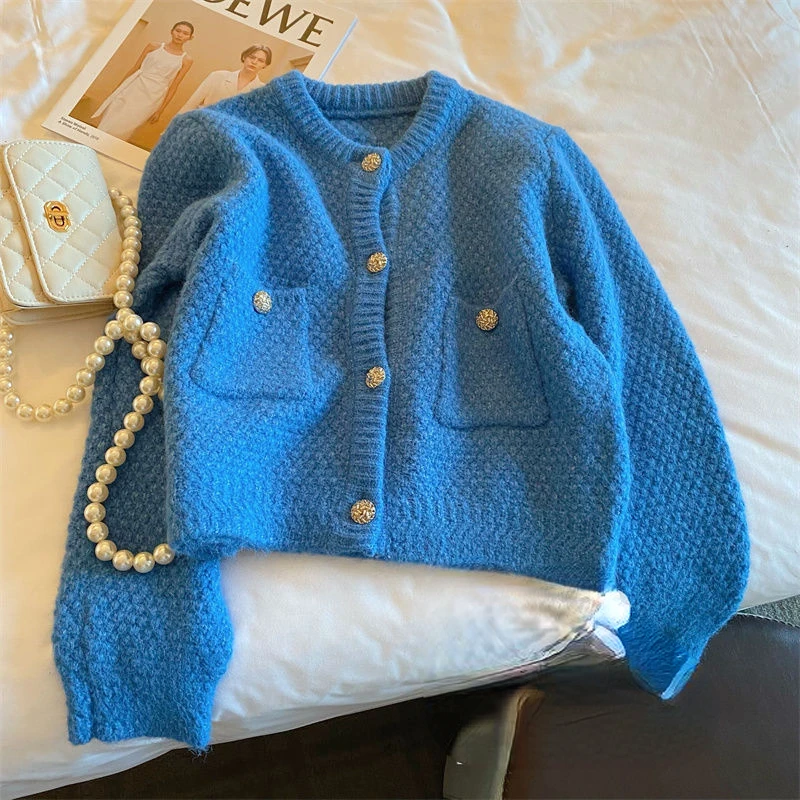 

2022 Women's Autumn Winter New Solid Color Sweater Coats Female Round Neck Short Cardigans Ladies Long Sleeve Knit Jackets Y366