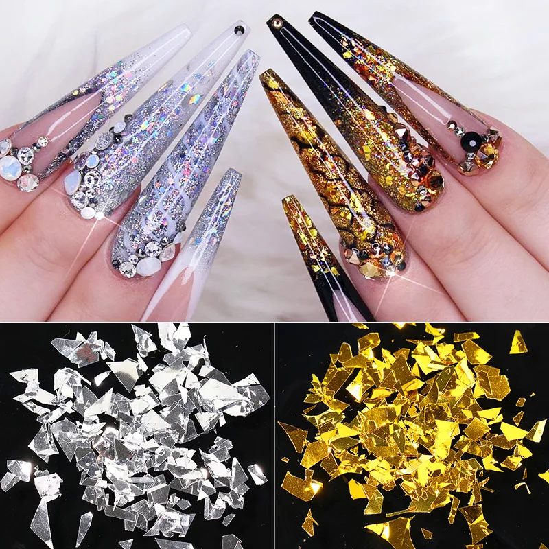1 Pack Candy Nail Sequins Paper Colorful Irregular Shiny Glass Foil Flakes 3D Nail Art Decorations DIY Tips Paillette Manicure