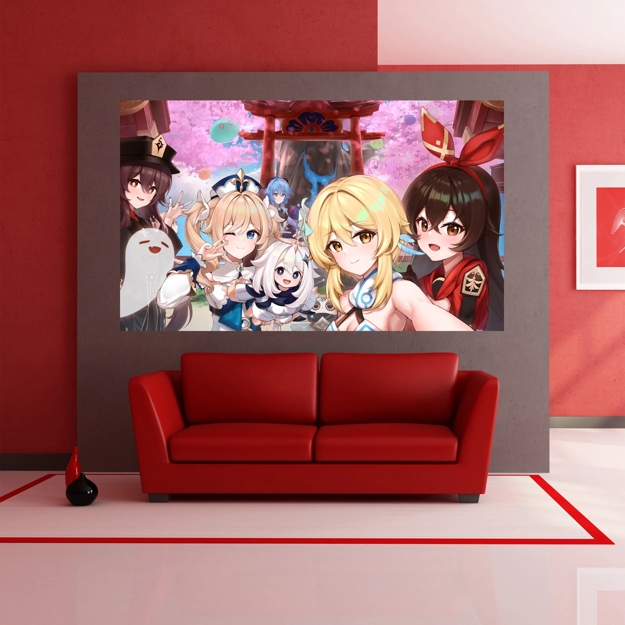 Genshin Impact аниме Девочка милая Вишневое дерево с красивым видом украшение гобелен