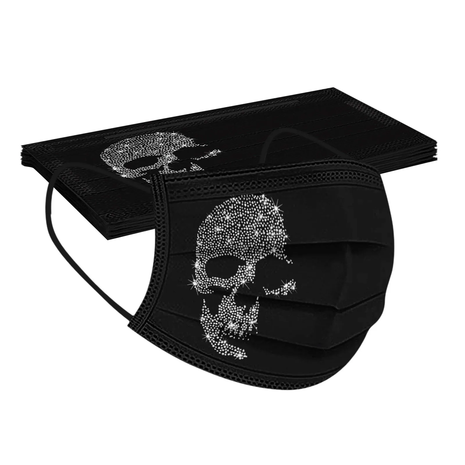 

10pc Black Disposable Face Masks For Women Men Skull Floral Bling Print 3ply Anti-dust Pm2.5 Filter Mask Facemask Decoration