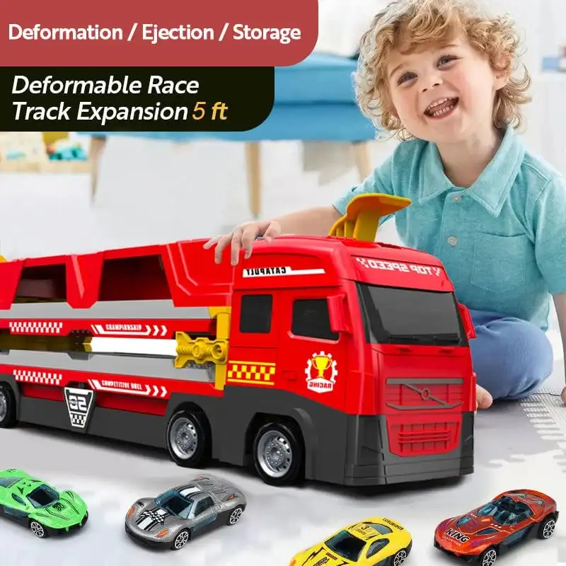

Mega Hauler Truck With Ejection Race Track Big Hauler Transporter Truck Toy Set , micro machines Car Gift Xmas Gifts