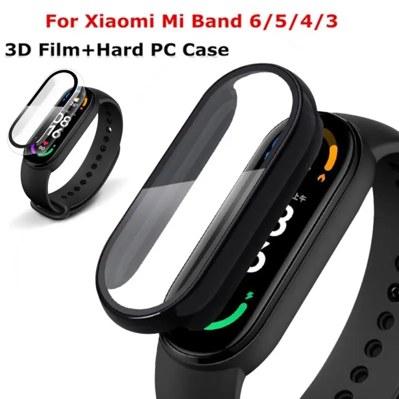 

9D Film Glass For Xiaomi Mi Band 34 5 6 Screen Protector Case+Film For Miband 6 5 NFC Smart Watchband Full Protective Cover Case