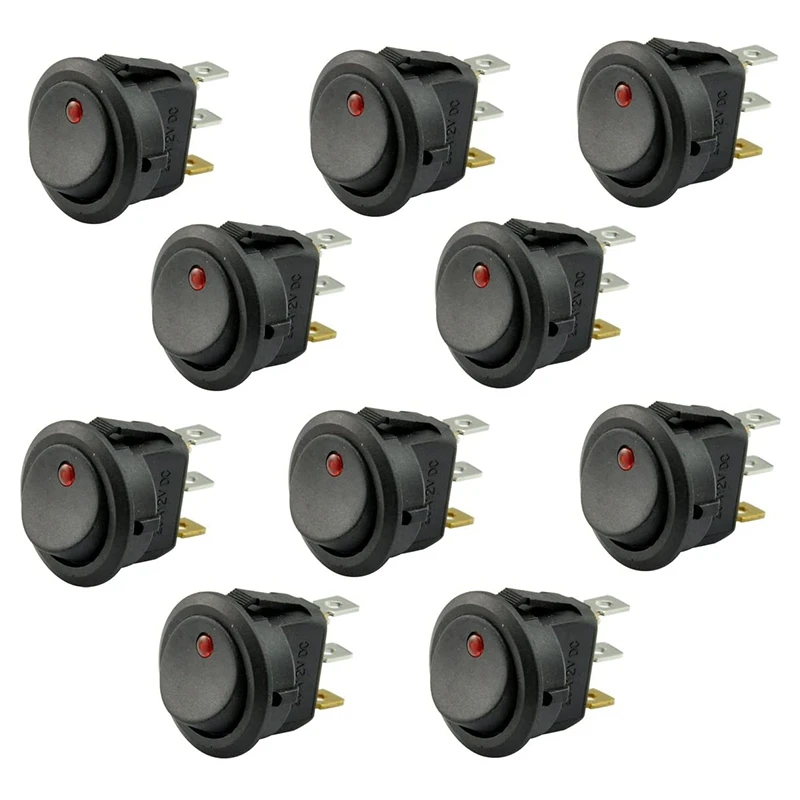

10 шт., круглая точечная тумблер SPST 20 А, 12 В постоянного тока, управление включением/выключением для автомобиля или лодки СВЕТОДИОДНЫЙ Ной под...