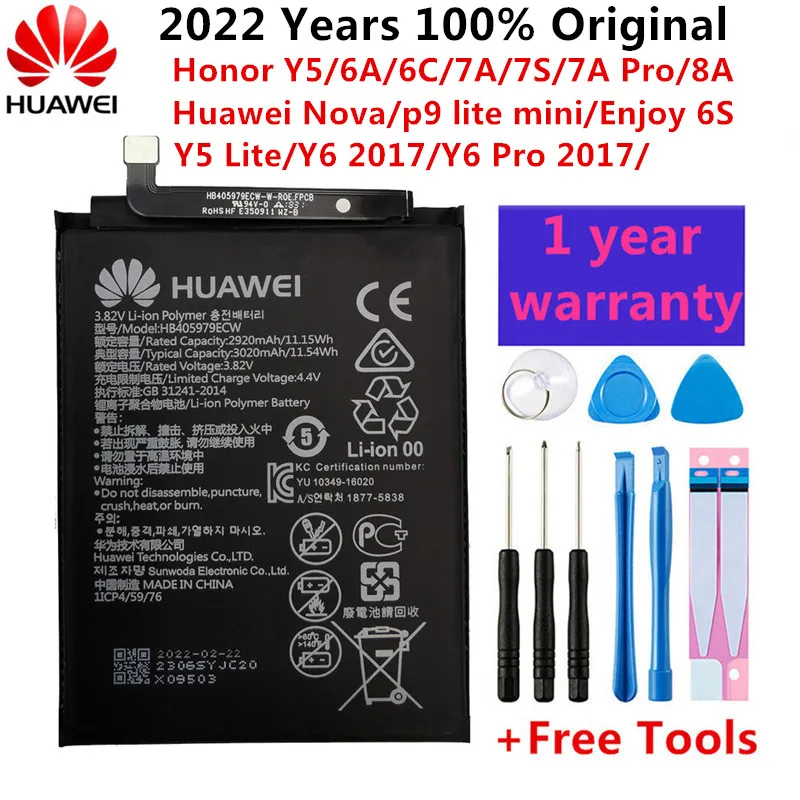 

Replacement Battery For Huawei Nova/Enjoy 6S/Honor (6C 6A 7A 7S 8A 7A Pro)/( Y5 Y6 Y6 Pro) 2017/P9 Lite mini HB405979ECW 3020mAh