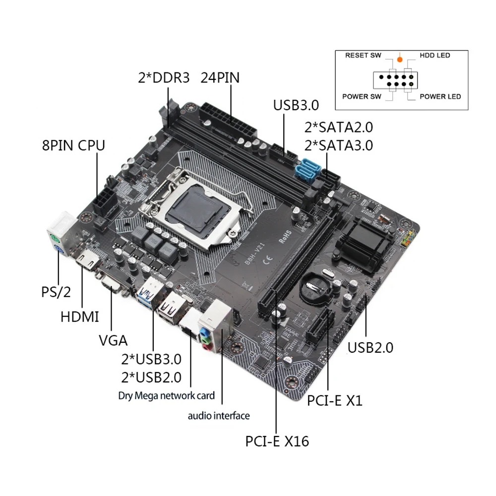 Материнская плата H81 B85 LAG1150 Core I7/I5/I3 DDR3 16 Гб ОЗУ SATA3.0 PCI-E 1X 16X материнская