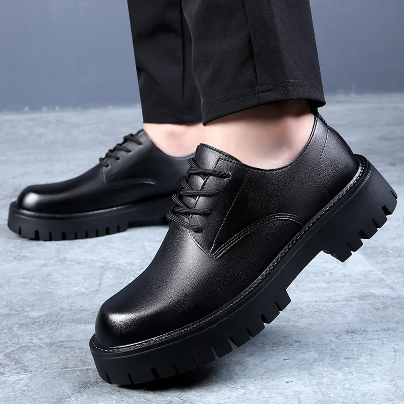 

Новинка, мужские рабочие туфли в британском стиле, классические мужские туфли высокого качества из натуральной кожи, нескользящая износостойкая обувь, увеличивающая рост