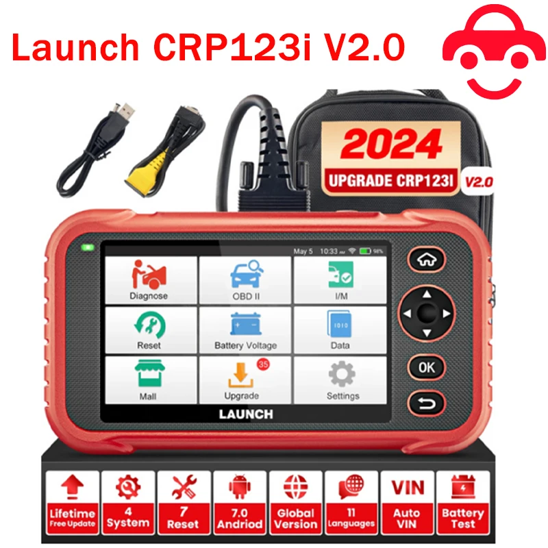 Сканер LAUNCH CRP123I V2.0 OBD2 2024 Новый 4-системный диагностический сканер с 7 сбросами для