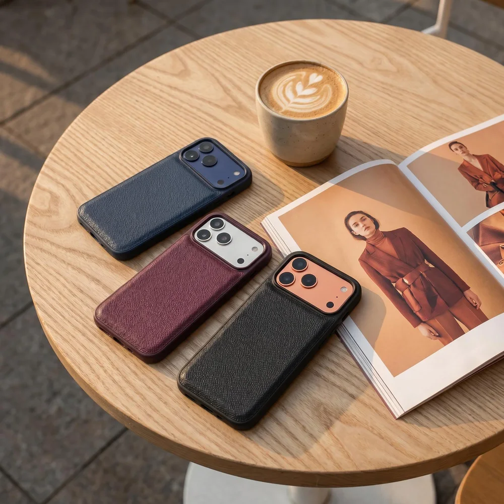 Фото Чехол для телефона из искусственной кожи Epsom Palm Grain Simple Solid PU для iPhone 18 17 16 15 14 13 Pro Max для повседневного использования №3