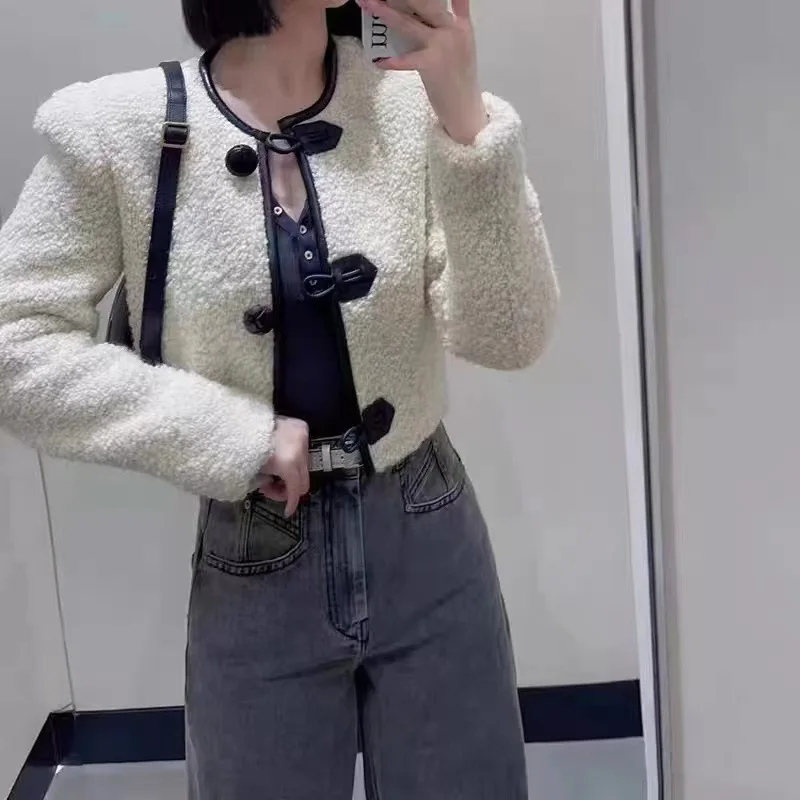 

Women Jacket 2022 Early Autumn New Round Neck Wool Blend Short Coat