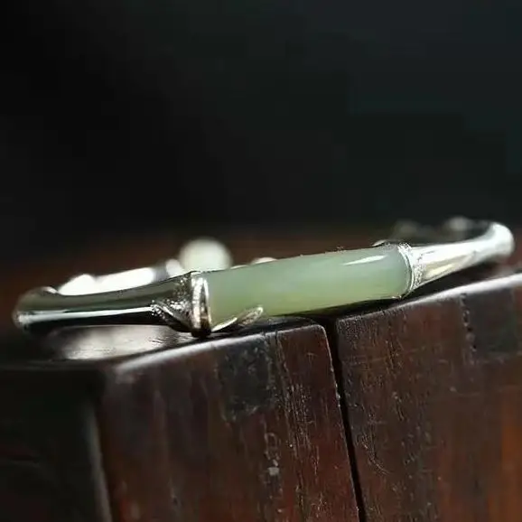 Браслет из стерлингового серебра браслет бамбука пробы чотанский нефритовый в