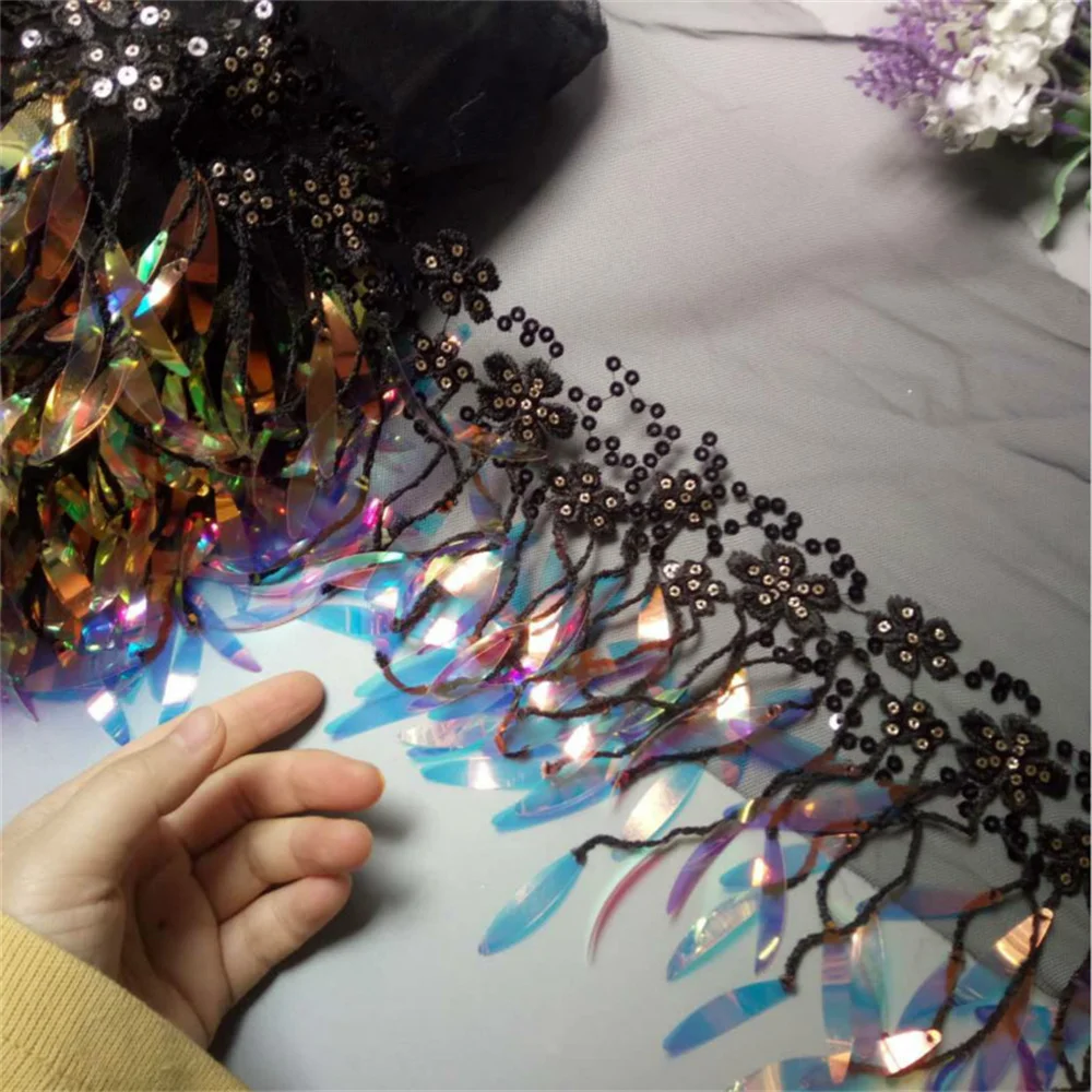 

2 ярда, черная искусственная ткань, отделка, лента с бахромой и краями, вышитые аксессуары для шитья, рукоделие, свадебвечерние