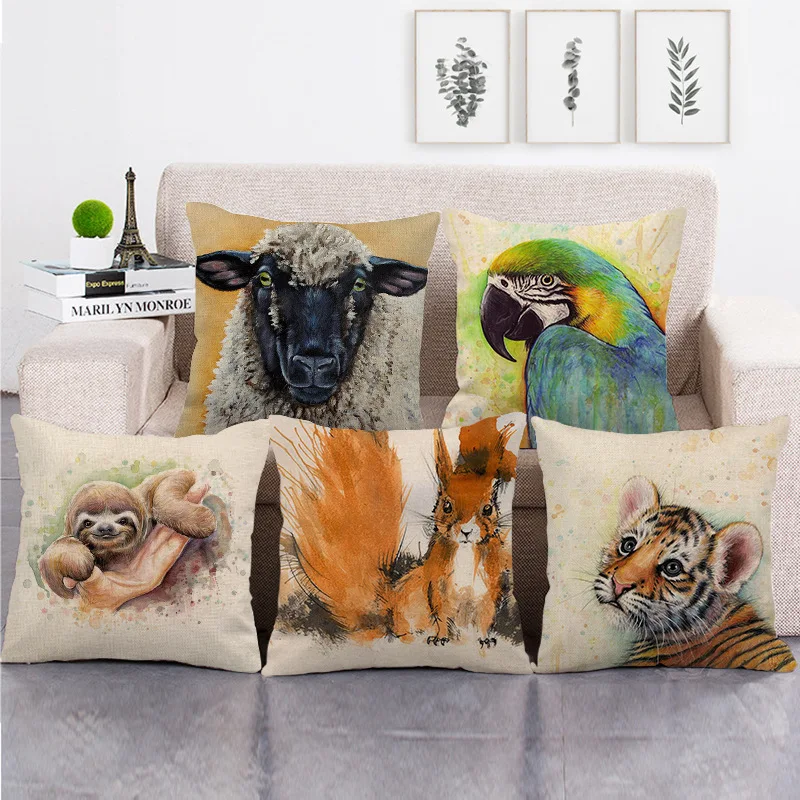 

Cute Animal Pillowcase Sheep Tiger Cotton Linen Pillows Case for Girls Room Aesthetics Bed Sofa Pillow Covers Decorative 45x45cm