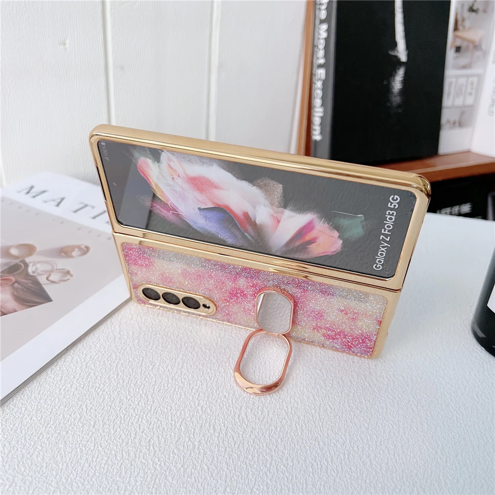 Cena Z Fold 3 Case Glitter Diamentowa Obudowa Telefonu Samsung Z Fold 3 5G Z Uchwytem Na Pierścień ZFold3 Kamera Z Powrotem Do Galaxy Z Fold 3 Przypadki