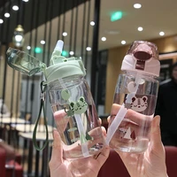 girls water cup straw cup with rope cute girl sports person high value portable scale water bottle water bottles glass bottle