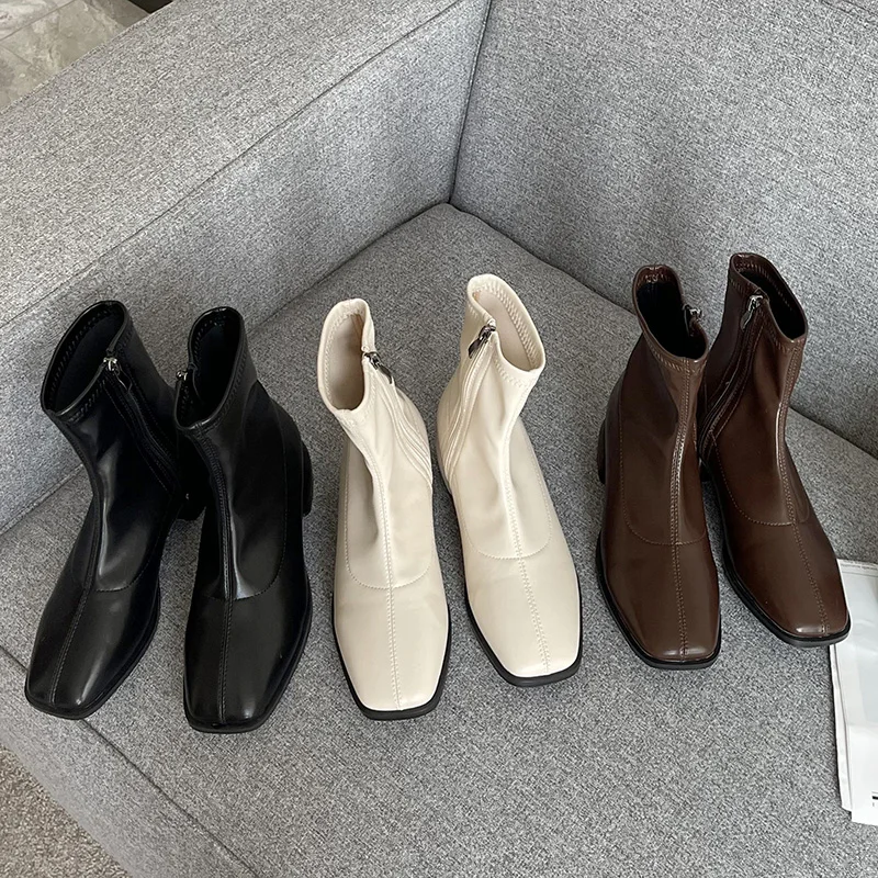 

Женские короткие ботинки на молнии, с квадратным носком