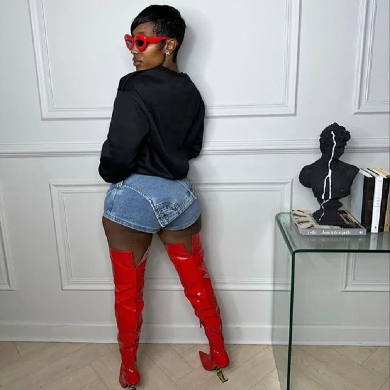 Women Fashion Stretch Denim Mini Skirt Pocket Front Asymmetrical 2023 Streetwear INS Vintage Short Y2k Jeans