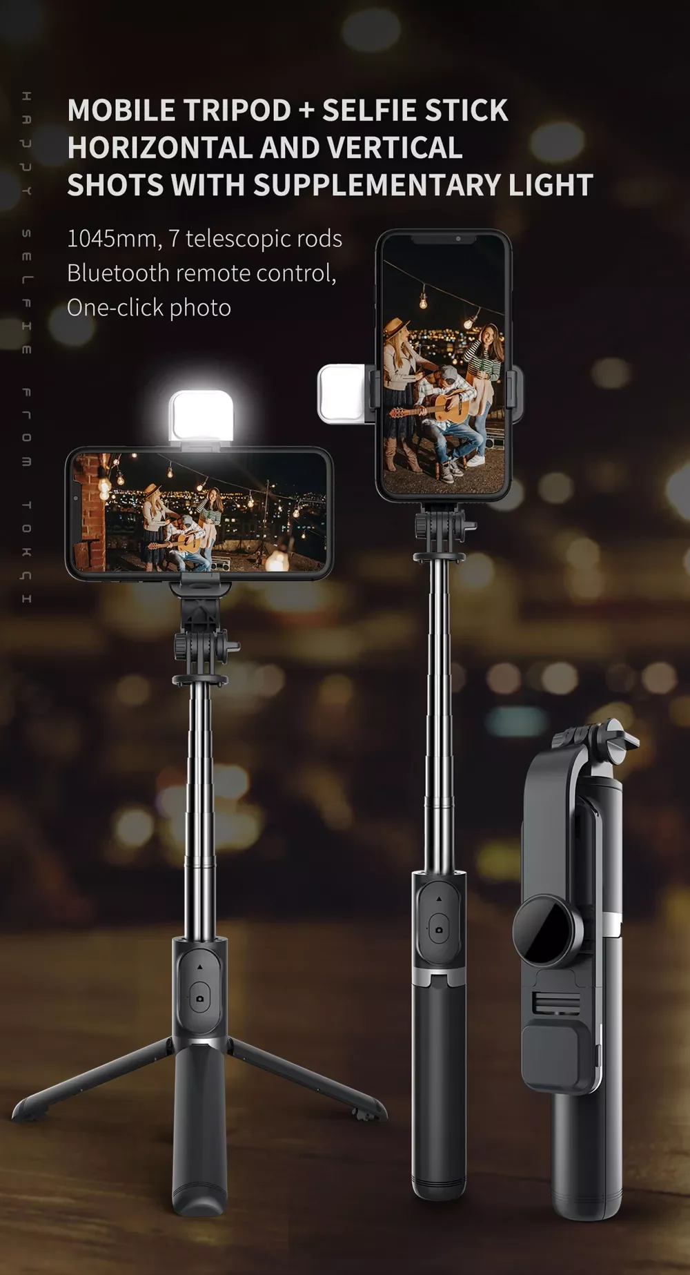 

Bluetooth Selfie Stick Tripod with Remote Extendable Tripod with LED Light Detachable for iPhone Smartphone