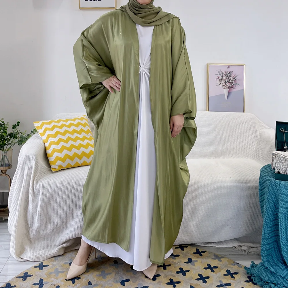 

Kimono Open Abaya Satin Shiny Hijab Muslim Dress Kaftan Islam Batwing Abayas for Women Dubai Dresses Turkey Party Modest Outfits